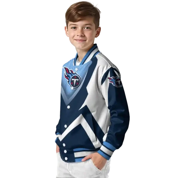 personalized tennessee titans v stripes navy white varsity jacket trendy