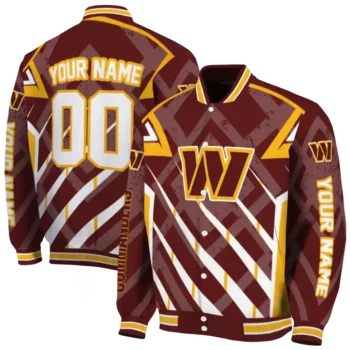 personalized washington commanders chevron angles burgundy varsity jacket fashion forward