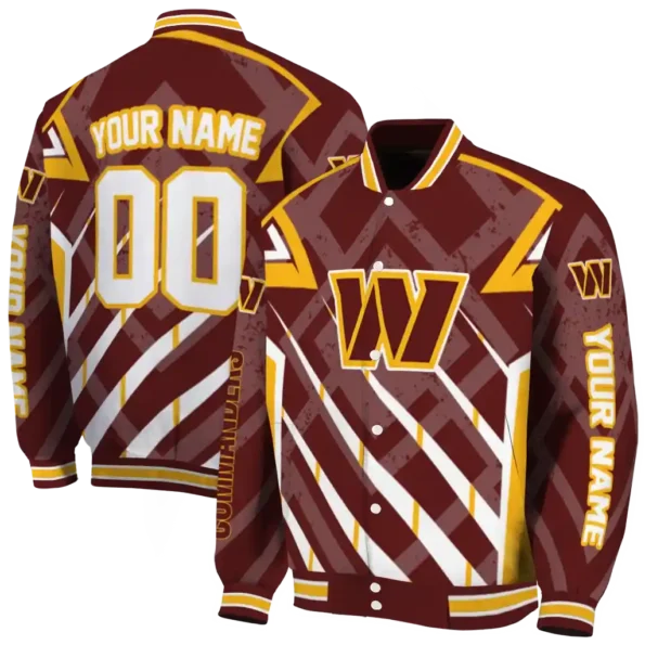 personalized washington commanders chevron angles burgundy varsity jacket fashion forward