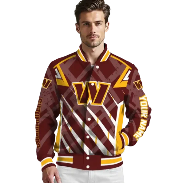 personalized washington commanders chevron angles burgundy varsity jacket high quality