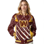 personalized washington commanders chevron angles burgundy varsity jacket best selling