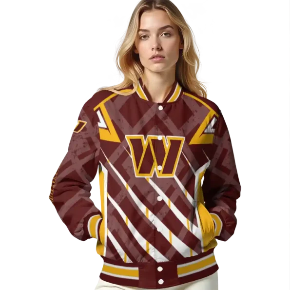 personalized washington commanders chevron angles burgundy varsity jacket latest model