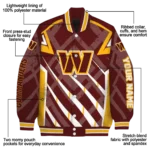 personalized washington commanders chevron angles burgundy varsity jacket best selling