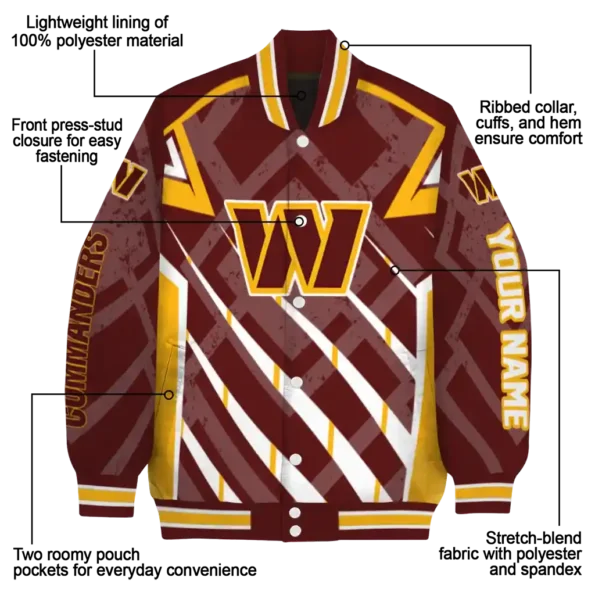 personalized washington commanders chevron angles burgundy varsity jacket new arrival