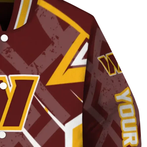 personalized washington commanders chevron angles burgundy varsity jacket premium grade