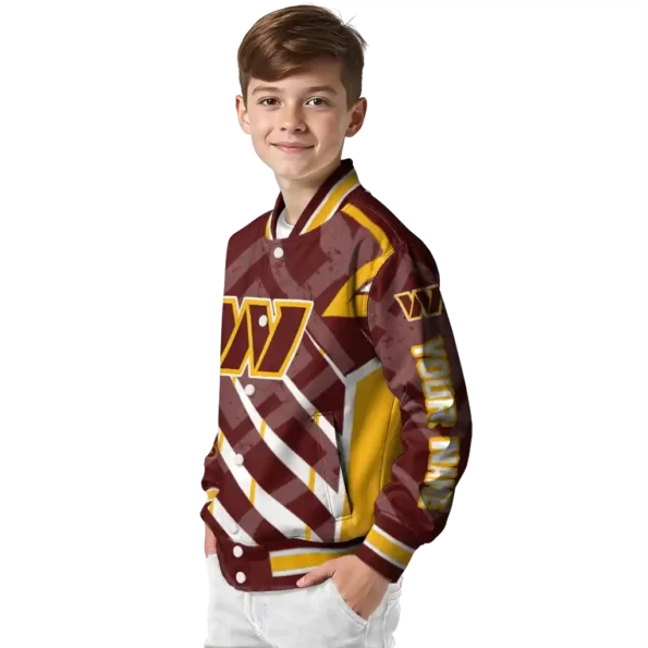 personalized washington commanders chevron angles burgundy varsity jacket trendy
