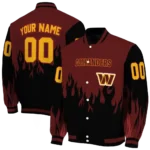 personalized washington commanders flame border burgundy black varsity jacket best selling