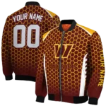 personalized washington commanders hexagon grid burgundy bomber jacket best selling