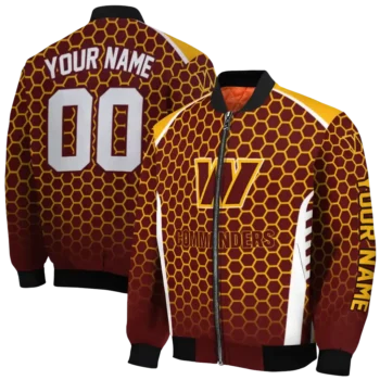 personalized washington commanders hexagon grid burgundy bomber jacket fashion forward