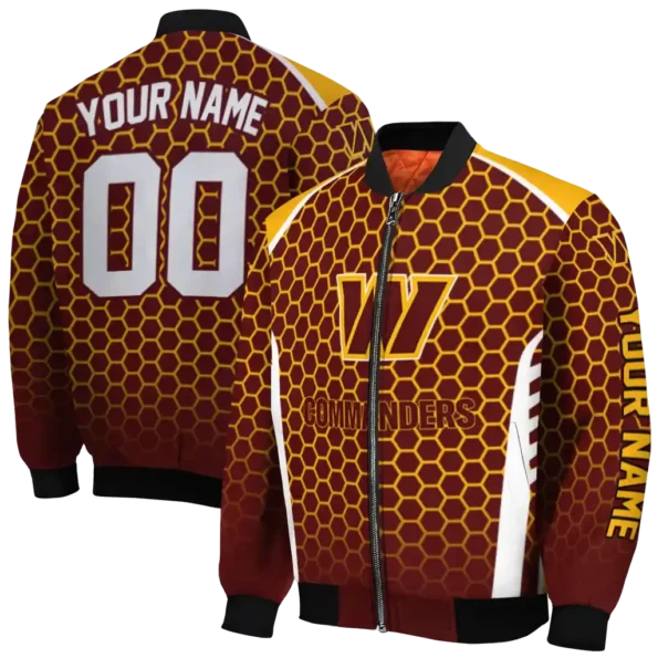 personalized washington commanders hexagon grid burgundy bomber jacket fashion forward