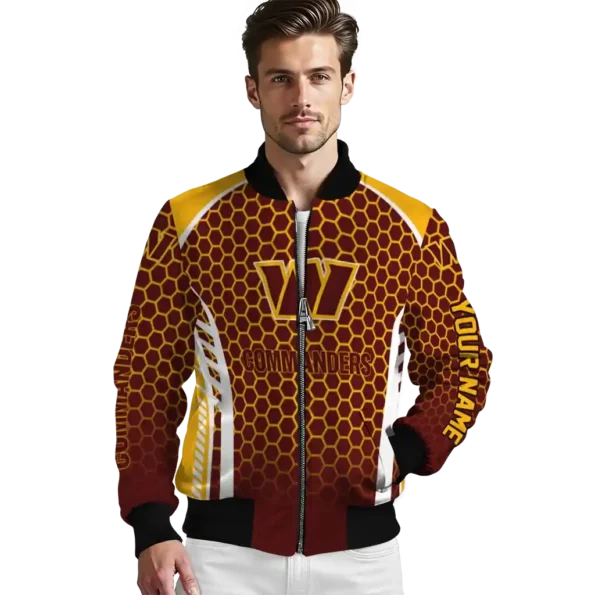 personalized washington commanders hexagon grid burgundy bomber jacket high quality