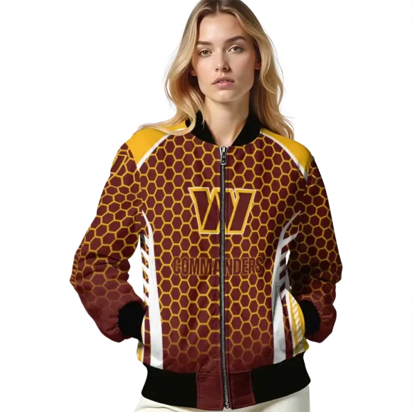 personalized washington commanders hexagon grid burgundy bomber jacket latest model