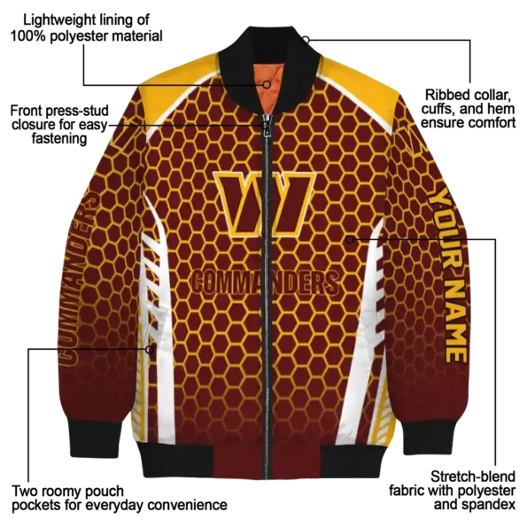 personalized washington commanders hexagon grid burgundy bomber jacket new arrival