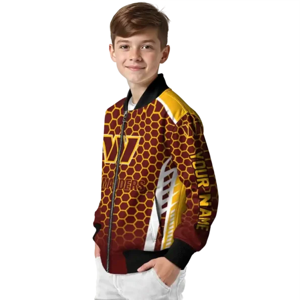 personalized washington commanders hexagon grid burgundy bomber jacket trendy