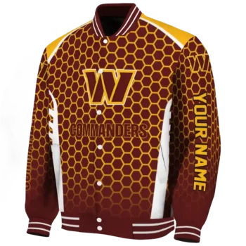 personalized washington commanders hexagon grid burgundy varsity jacket best selling
