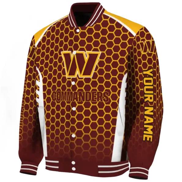personalized washington commanders hexagon grid burgundy varsity jacket best selling
