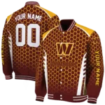 personalized washington commanders hexagon grid burgundy varsity jacket best selling