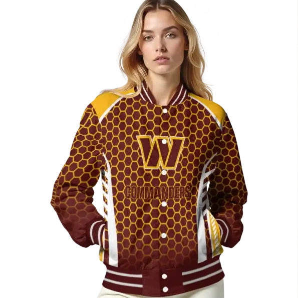 personalized washington commanders hexagon grid burgundy varsity jacket latest model