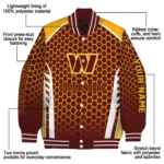 personalized washington commanders hexagon grid burgundy varsity jacket best selling