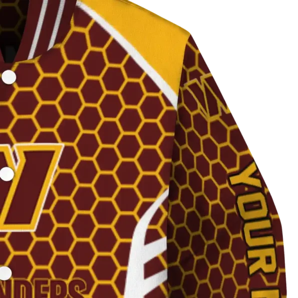 personalized washington commanders hexagon grid burgundy varsity jacket premium grade