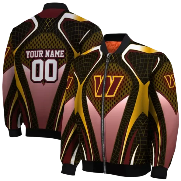 personalized washington commanders mesh chest yellow crocs black bomber jacket fashion forward