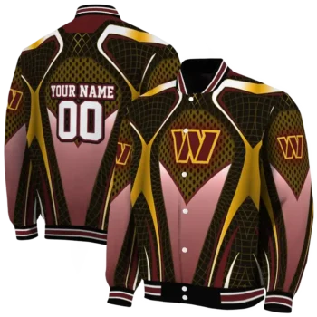 personalized washington commanders mesh chest yellow crocs black varsity jacket fashion forward