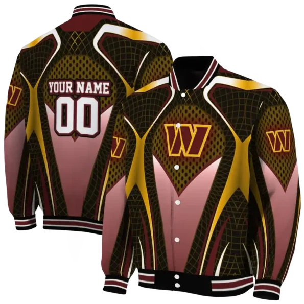 personalized washington commanders mesh chest yellow crocs black varsity jacket fashion forward