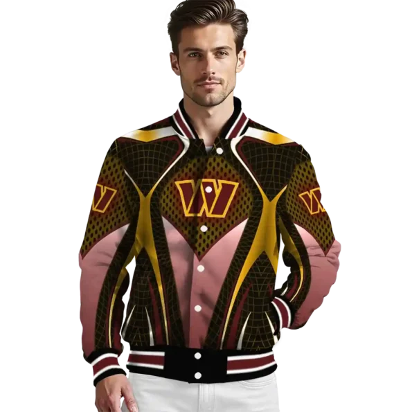 personalized washington commanders mesh chest yellow crocs black varsity jacket high quality