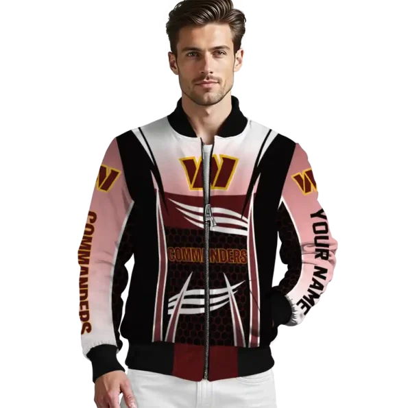 personalized washington commanders mesh effect burgundy black bomber jacket high quality