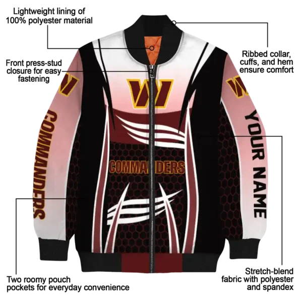 personalized washington commanders mesh effect burgundy black bomber jacket new arrival