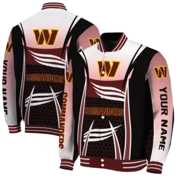 personalized washington commanders mesh effect burgundy black varsity jacket fashion forward