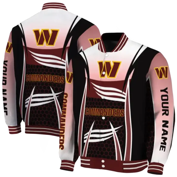 personalized washington commanders mesh effect burgundy black varsity jacket fashion forward