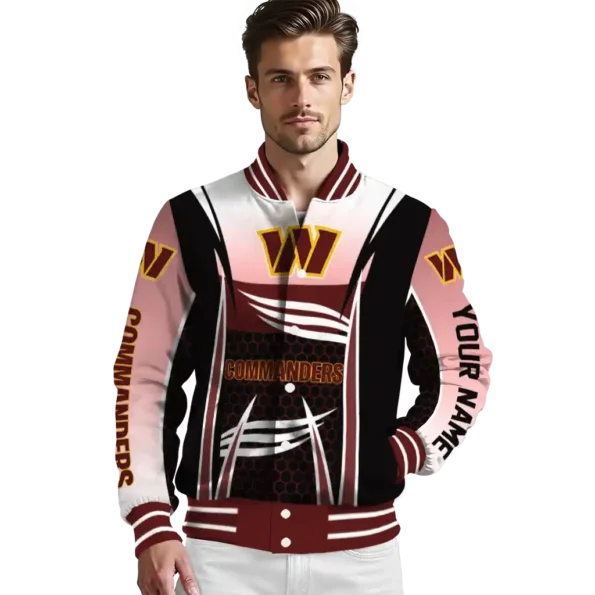 personalized washington commanders mesh effect burgundy black varsity jacket high quality