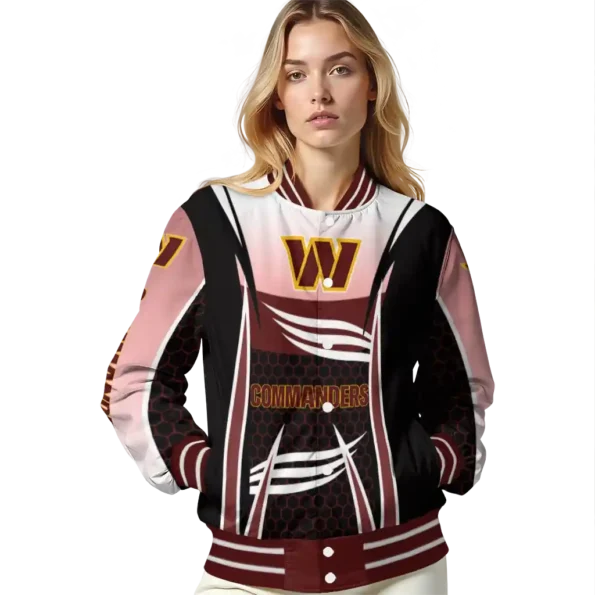personalized washington commanders mesh effect burgundy black varsity jacket latest model