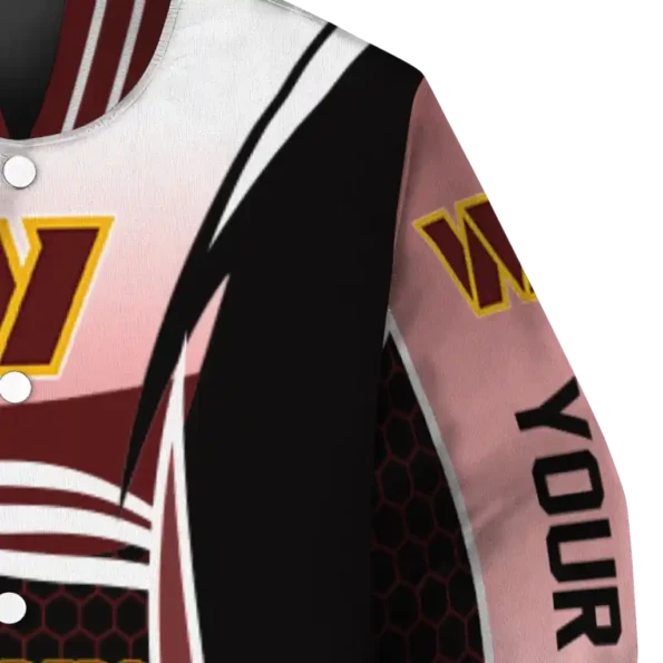 personalized washington commanders mesh effect burgundy black varsity jacket premium grade