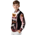 personalized washington commanders mesh effect burgundy black varsity jacket best selling