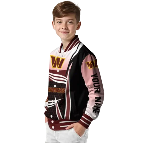 personalized washington commanders mesh effect burgundy black varsity jacket trendy
