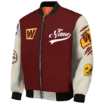 personalized washington commanders razorback outline burgundy nude bomber jacket best selling