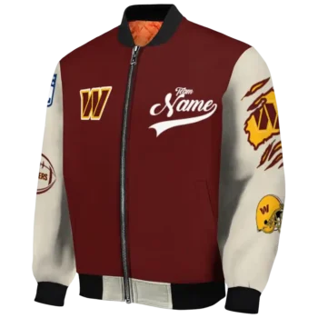personalized washington commanders razorback outline burgundy nude bomber jacket best selling