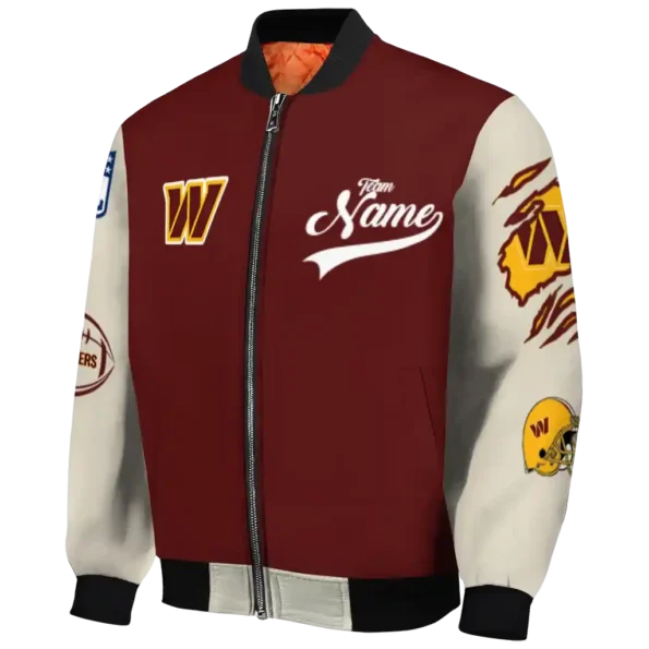 personalized washington commanders razorback outline burgundy nude bomber jacket best selling