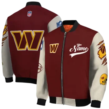personalized washington commanders razorback outline burgundy nude bomber jacket fashion forward