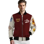 personalized washington commanders razorback outline burgundy nude bomber jacket best selling