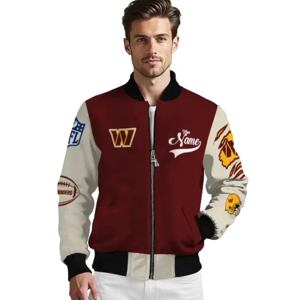personalized washington commanders razorback outline burgundy nude bomber jacket high quality
