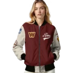 personalized washington commanders razorback outline burgundy nude bomber jacket best selling