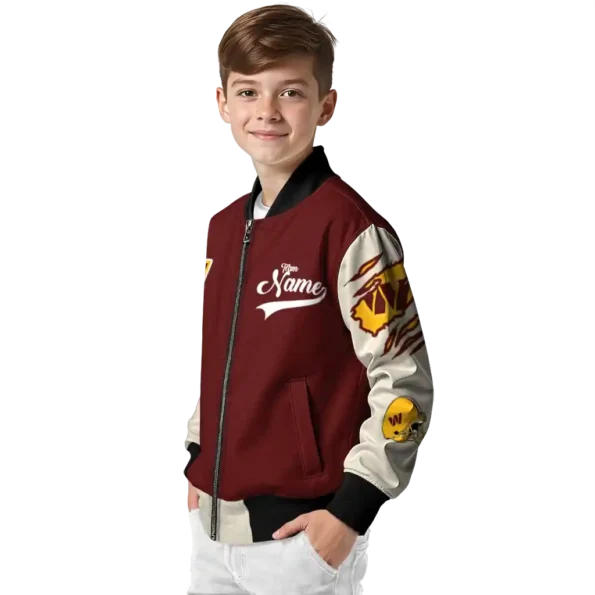 personalized washington commanders razorback outline burgundy nude bomber jacket trendy