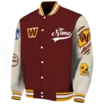 personalized washington commanders razorback outline burgundy nude varsity jacket best selling