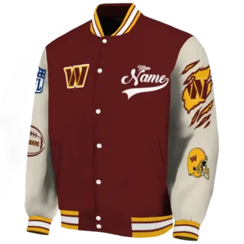 personalized washington commanders razorback outline burgundy nude varsity jacket best selling