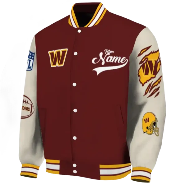 personalized washington commanders razorback outline burgundy nude varsity jacket best selling