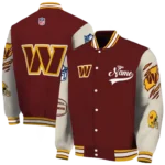 personalized washington commanders razorback outline burgundy nude varsity jacket best selling