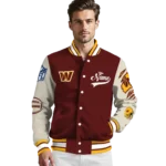 personalized washington commanders razorback outline burgundy nude varsity jacket best selling